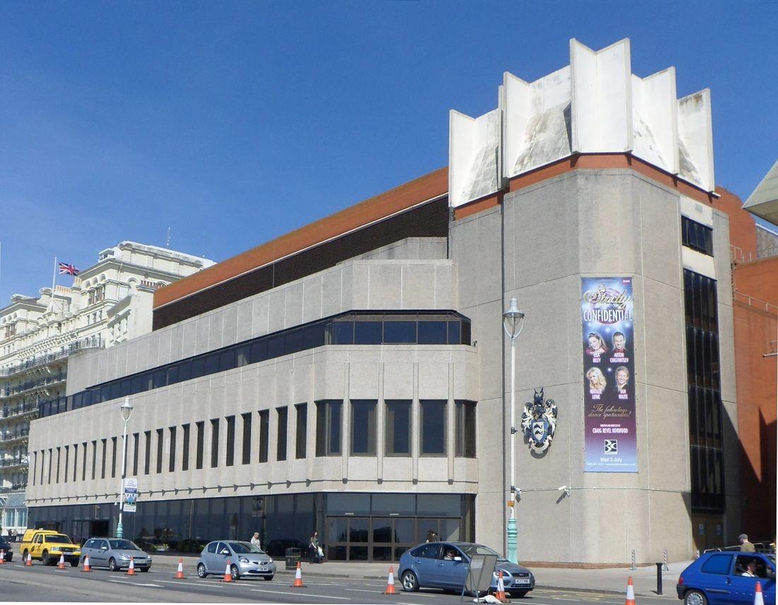 The Brighton Centre on Kings Road, Brighton, where Green Party members voted on the Zionism is racism motion, with the Grand Hotel to its left