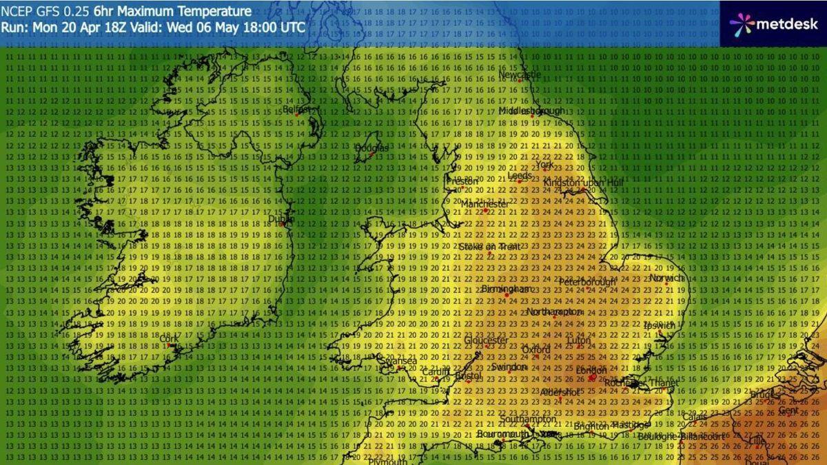 GFS Weather Maps Predict 26C May Heatwave As 74 UK Areas Hit 20C