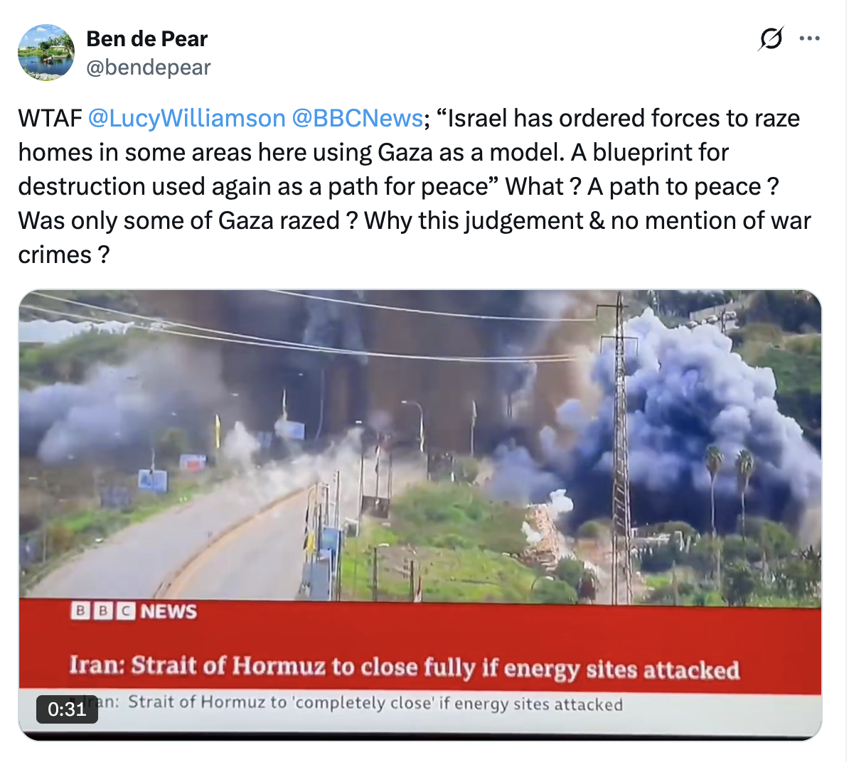 BBC News at 10 Broadcast Uses Israeli Propaganda as Fact to Justify Israeli Destruction in Lebanon: "Destruction used again as a path to peace"