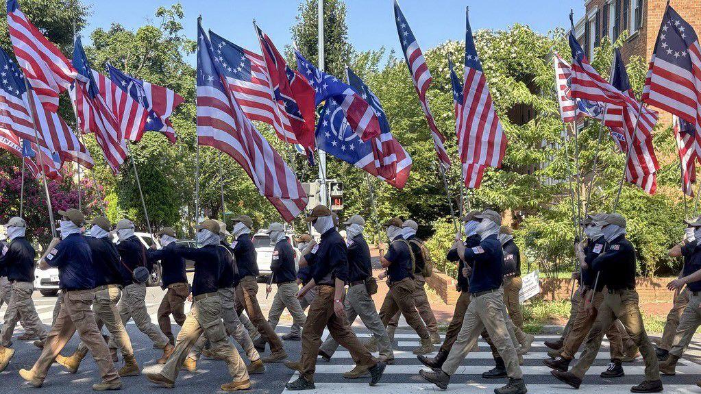 Patriot Front Marches Through Washington, DC, During Fourth Of July And 250th Anniversary