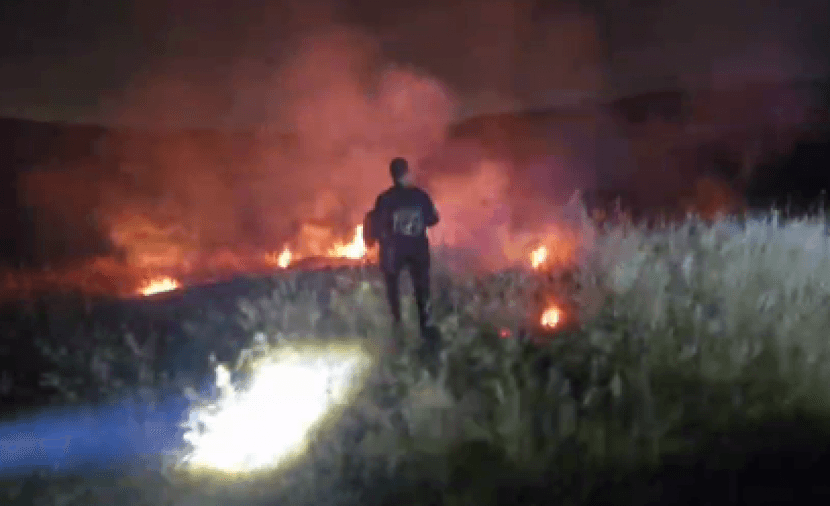 Settlers Burn Palestinian Lands in Al-Karmel South of Hebron Under Israeli Protection