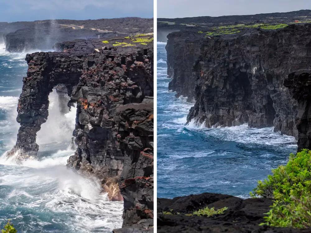 Holei Sea Arch Collapses Into Pacific Ocean After Tropical Storm Nolo In Hawaii Volcanoes National Park