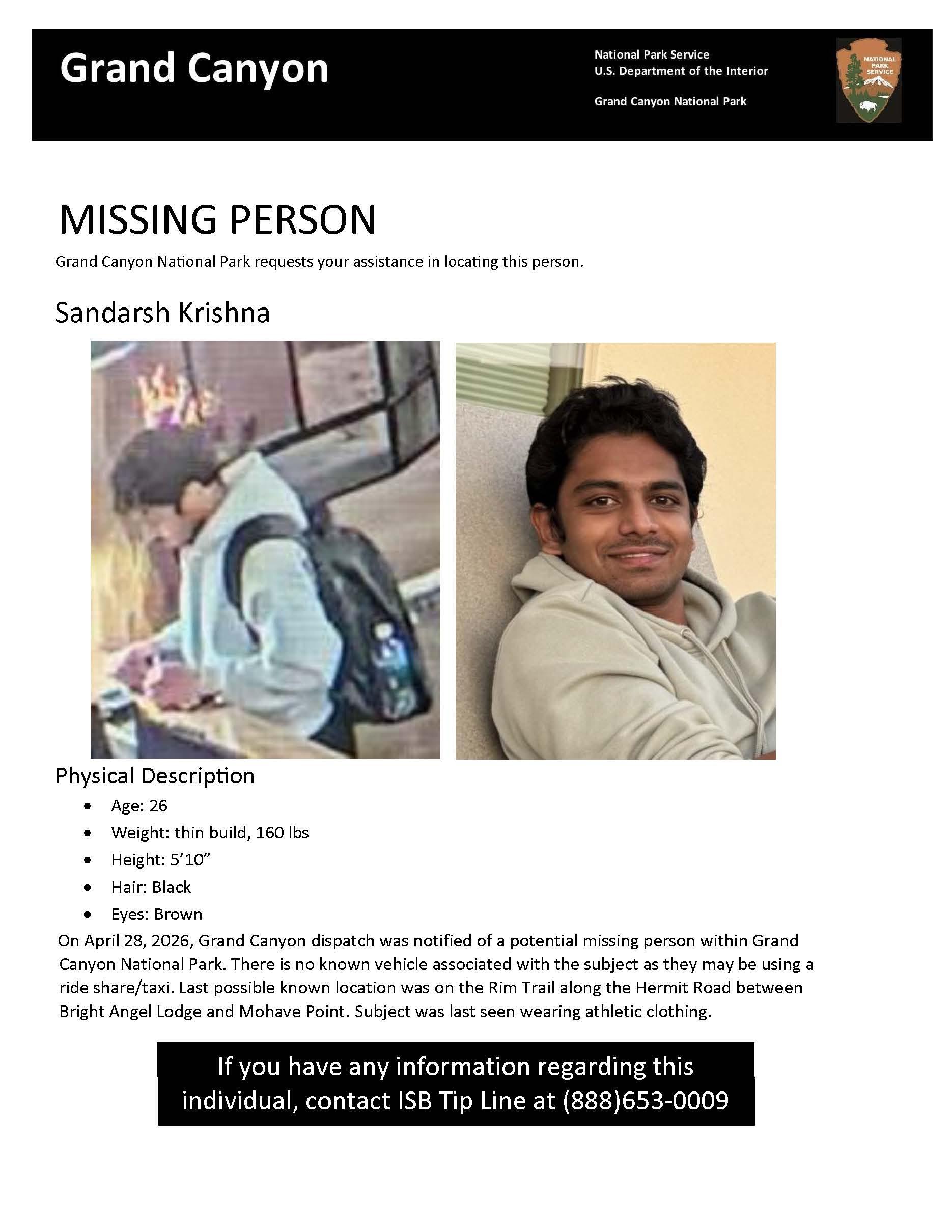 Grand Canyon National Park Finds Missing 26-Year-Old Sandarsh Krishna Dead