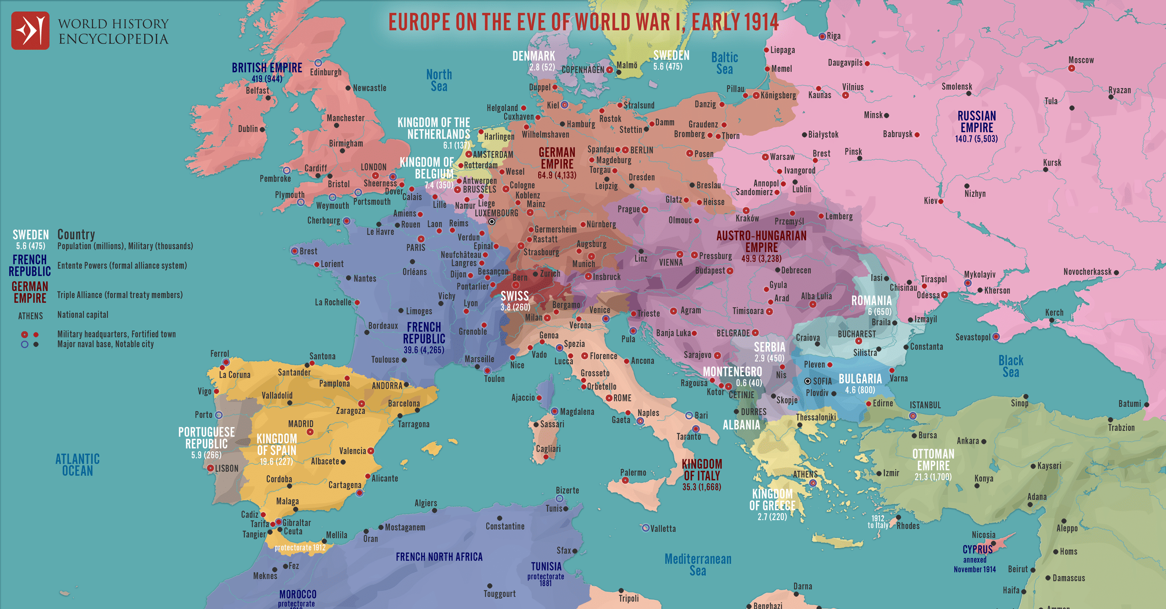 Map of Europe on the Eve of World War I, Early 1914