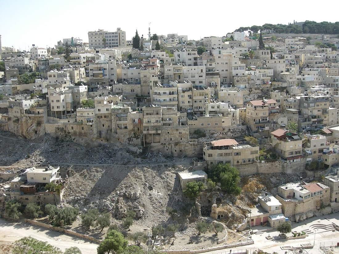 The Palestinian homes of Silwan, in occupied East Jerusalem, climbing the hillside opposite the City of David