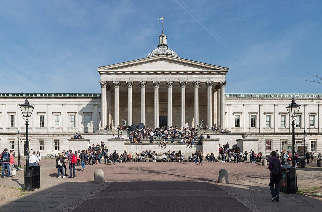 The portico of the Wilkins Building, University College London, seen across the main quadrangle