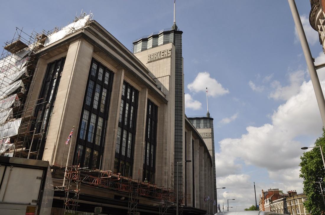 Northcliffe House on Derry Street, Kensington, the offices of the Daily Mail, seen from the street with scaffolding on one wing