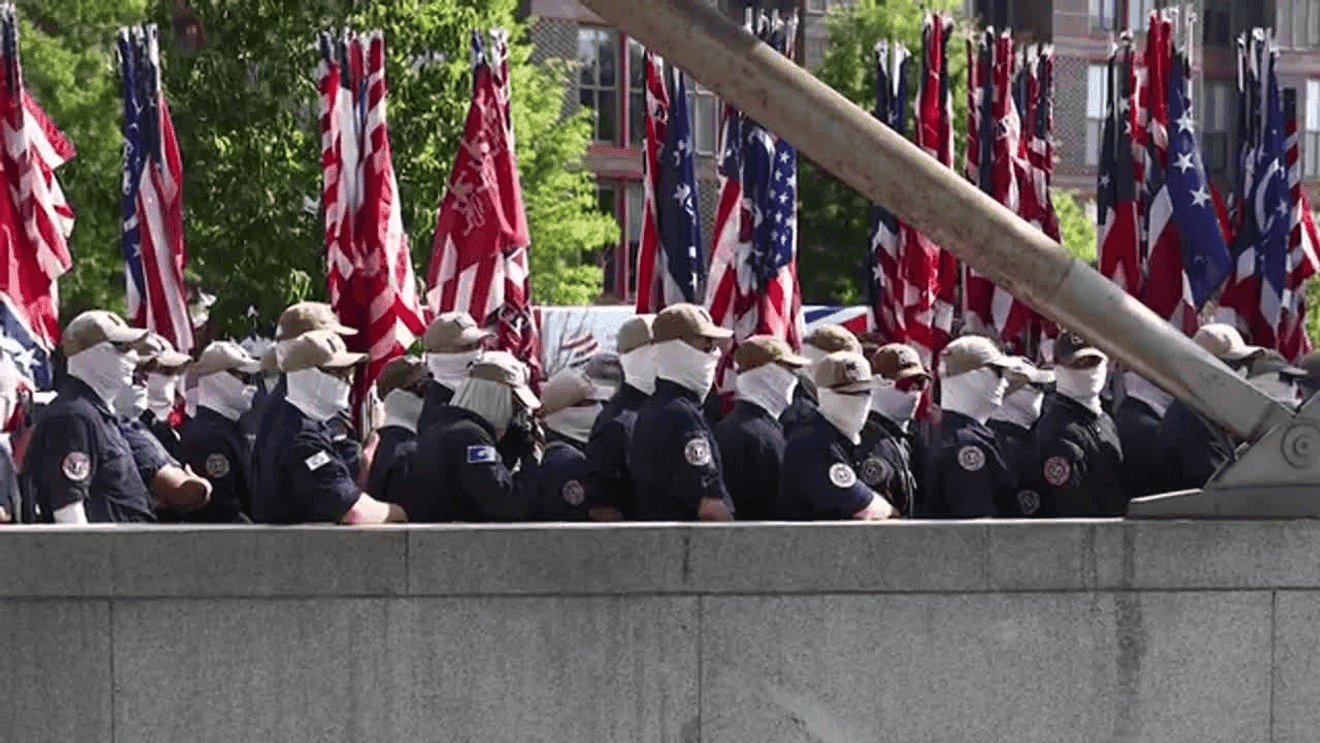 Patriot Front Marchers Carry Confederate Flags in Washington During Trump’s Freedom 250