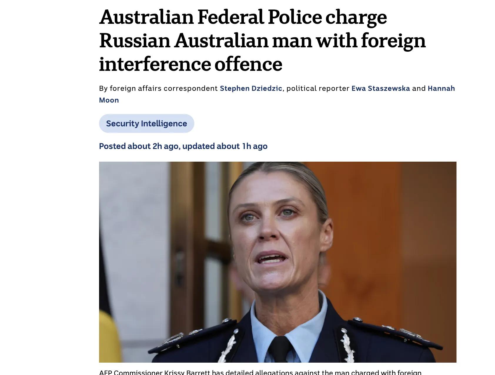 Australian Federal Police Charge Vladimir Teslov With Foreign Interference Over Ukraine Military Intel