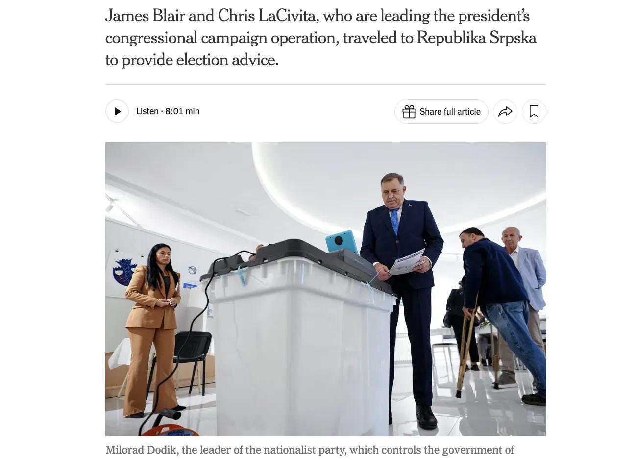 Trump Advisers James Blair and Chris LaCivita Help Milorad Dodik’s SNSD Win Bosnia Elections
