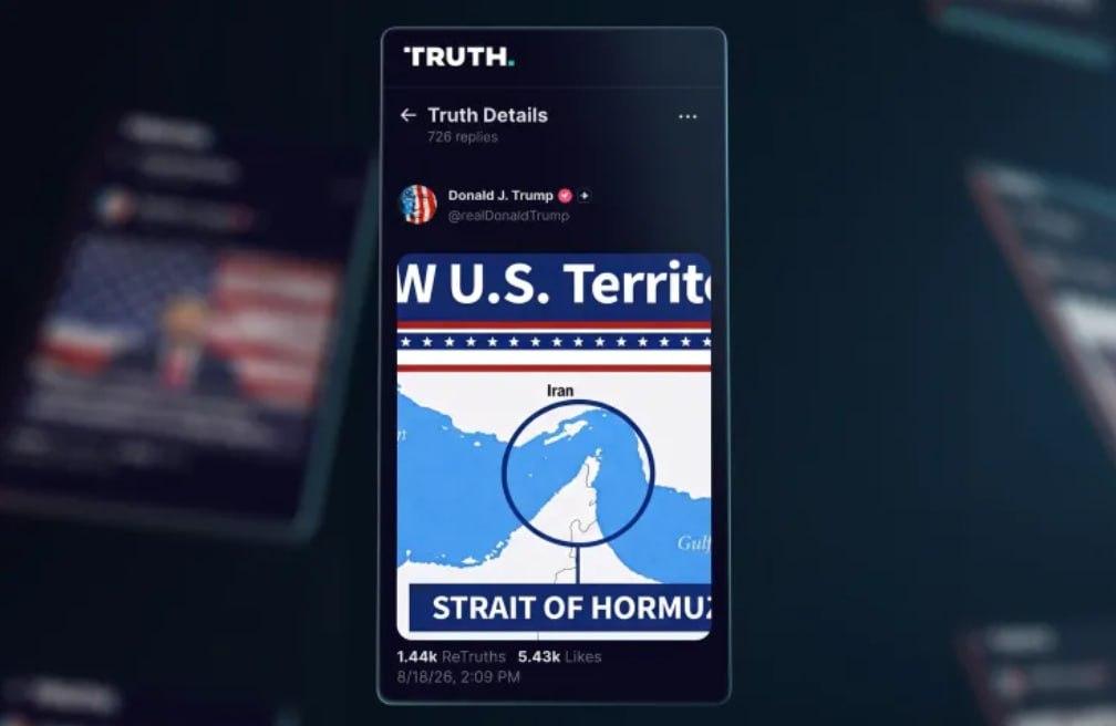 Donald Trump Labels Strait of Hormuz “New U.S. Territory” After Posting Map on Truth Social