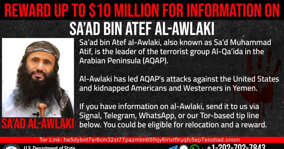 U.S. Offers $6 Million Reward For AQAP Leader Sa’ad Bin Atef Al-Awlaki