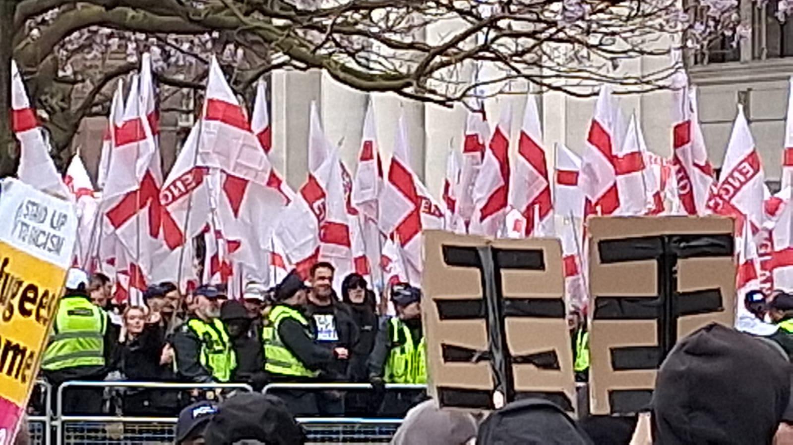 Britain First Supporters March in Manchester to Celebrate Saint George, Police Deploy From 9am