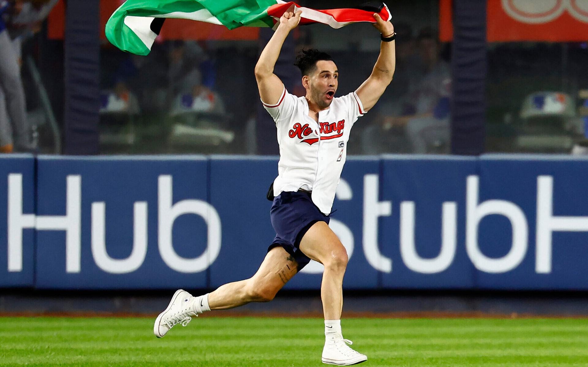Man Waving Palestinian Flag Runs Onto Yankee Stadium Field, Security Tackles During Yankees-Mets Game