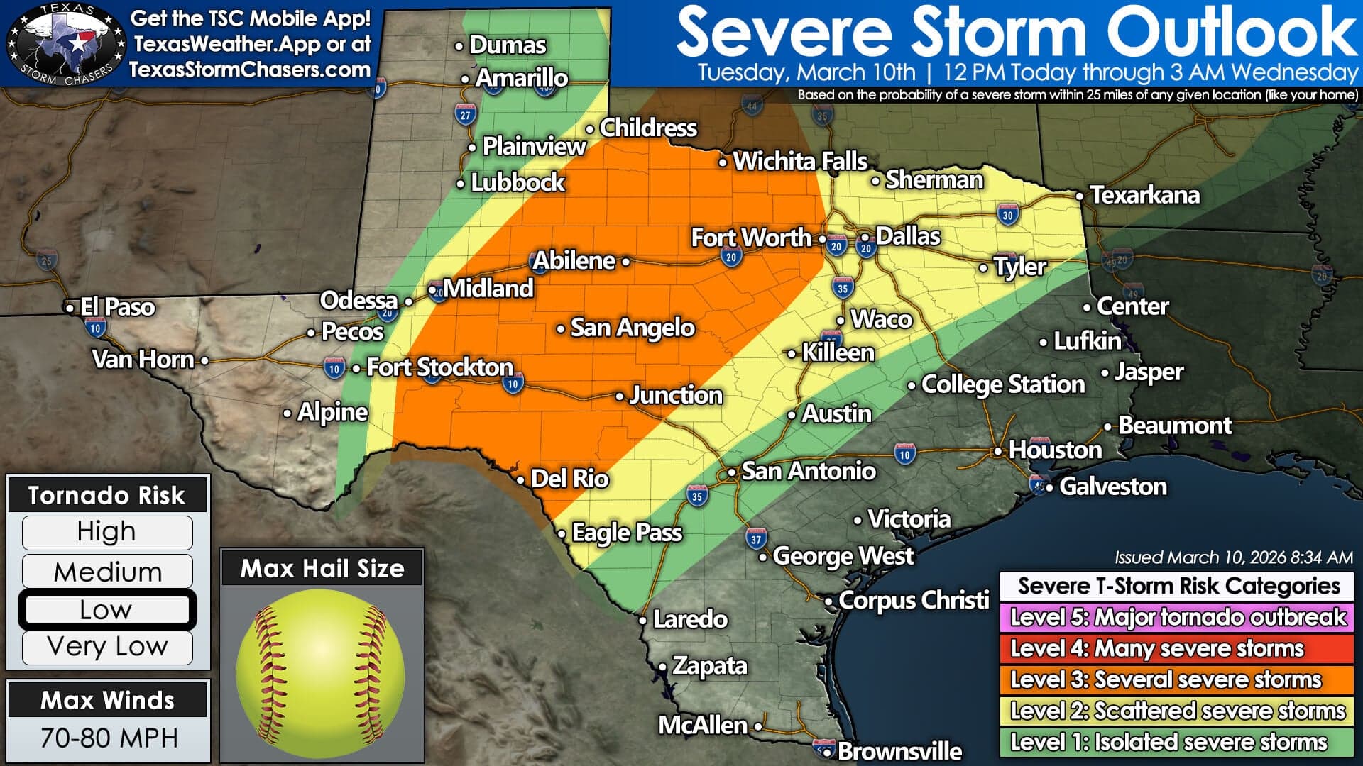 Severe Thunderstorms Threaten Texas With Softball-Sized Hail, 80 MPH Winds, Flooding and Possible Tornadoes