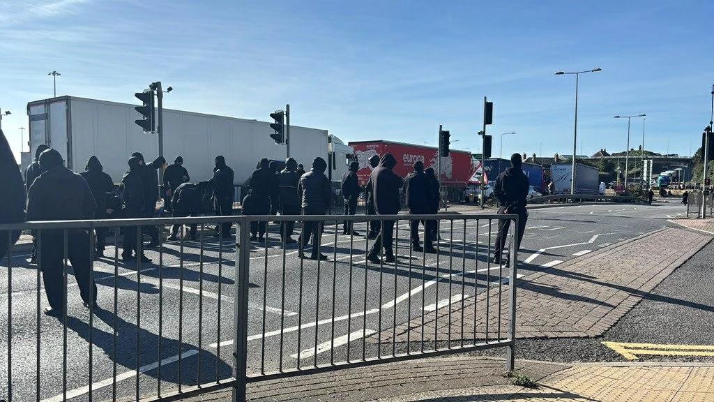 Hundreds of Masked Anti-Immigration Protesters Block Roads to Dover Port in England