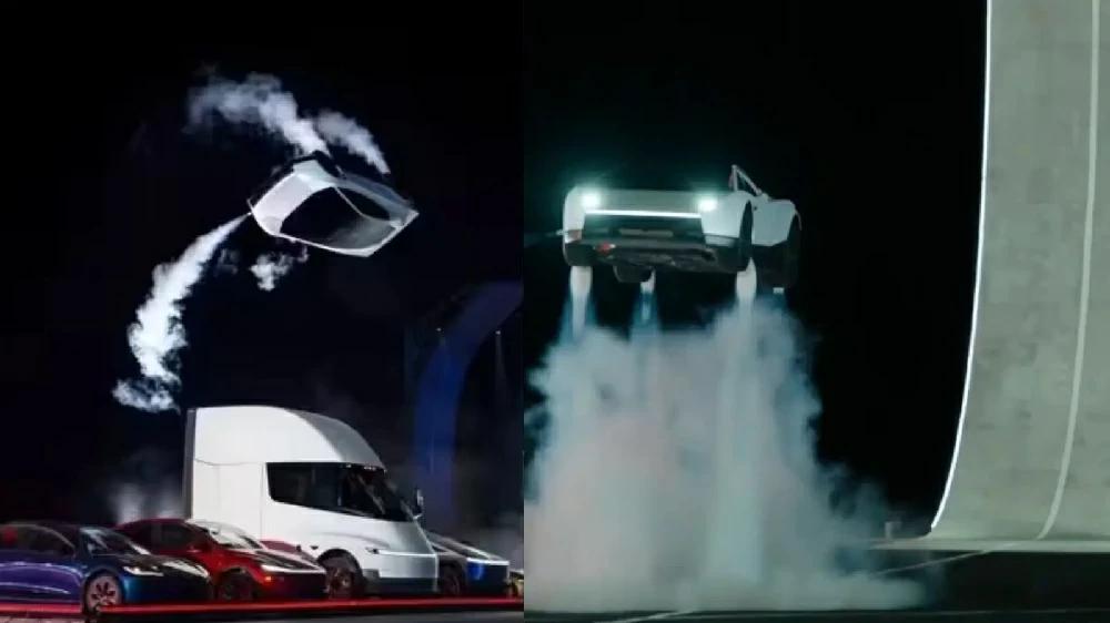 Elon Musk Unveils Tesla Roadster Flying Car With SpaceX Thrusters in Texas