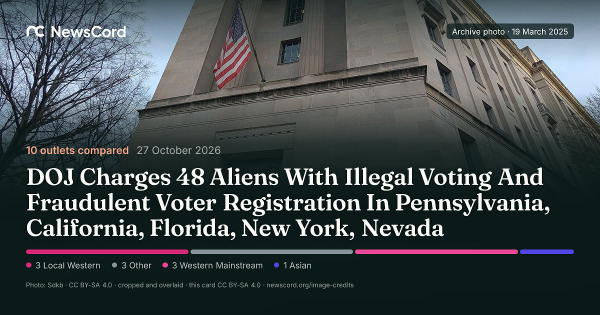 DOJ Charges 48 Aliens With Illegal Voting And Fraudulent Voter Registration In Pennsylvania, California, Florida, New York, Nevada