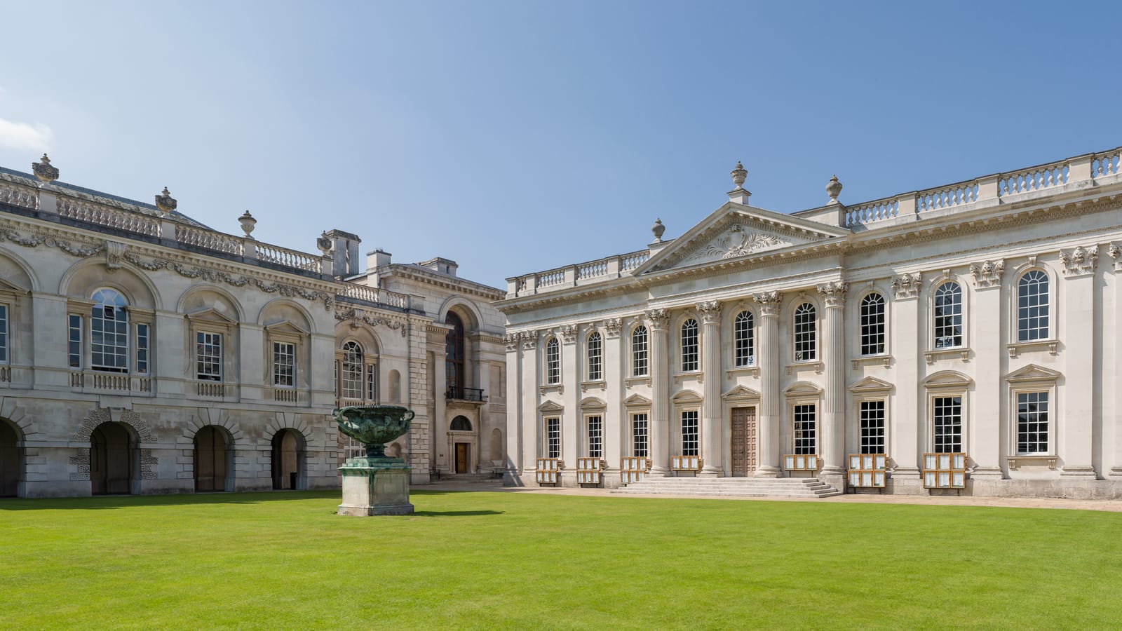 The Old Schools and the Senate House, University of Cambridge, across the Senate House lawn on a summer day